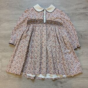 Pepa London Floral Hand-Smocked Long Sleeve Collar Dress, 4Y